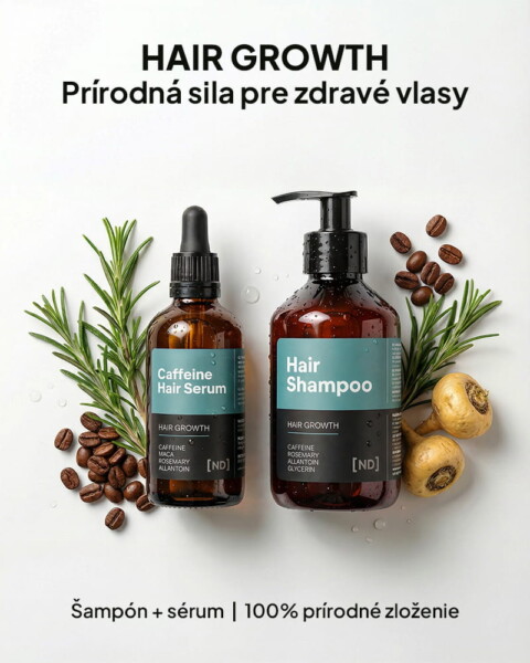Prírodný šampón a vlasové sérum na podporu rastu vlasov
